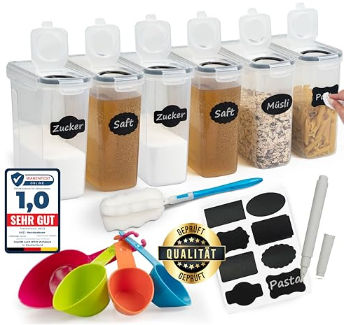 Soz® 2,5L 6er Vorratsdosen Starter-Set mit Deckel - BPA-frei, luftdicht, geruchsneutral, stapelbar, mottensicher - Mehl-Schütt-Dose - Küchen-Aufbewahrungs-Box im 6er Set (6)