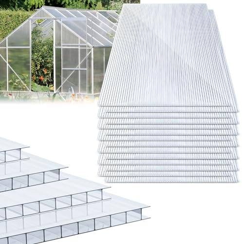 SWANEW 14x Polycarbonat Hohlkammerstegplatten (60.5 x 121cm) 4mm | 10,25 m² Doppelstegplatte für Gewächshaus, Garten Treibhaus Ersatzplatten