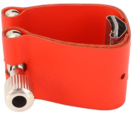 HUSHUI Saxophon-Mundstück-Ligatur, Verstellbares Rotes Lederband mit Messingschraube, für Saxophon-Mundstücke aus Hartgummi und Kunststoff