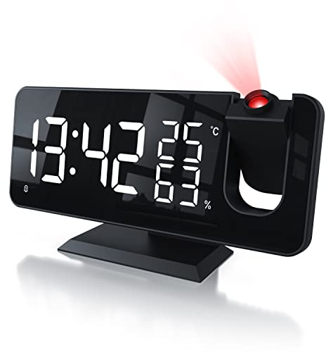 CSL - Radiowecker digital – Projektionswecker – 7 Tasten – 2 Alarme – Projektion und Licht – Autodimmer - 15 FM Radiospeicher – Temperatur und Luftfeuchtigkeitsanzeige - mit Netzteil