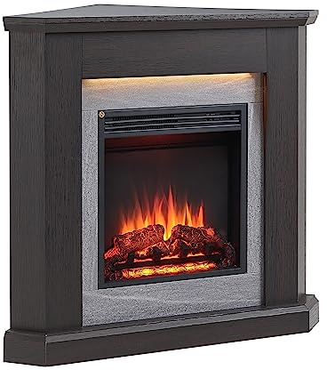 BALDERIA Elektrokamin Pegasos, Eckkamin mit Heizung 2000W, Dunkle Eiche | 3D-Flammeneffekt, LED-Ambientebeleuchtung, Timer, Thermostat, Überhitzungsschutz, Fernbedienung