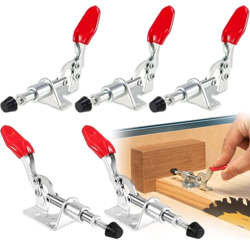 Brateuanoii 5 Stück Schnellspanner Kniehebelspanner Set, Toggle Clamp 301AM, Metall Horizontal Schnellspanner, Anti-Rutsch Vertikale Clamp, Push Pull Toggle Clamp, Für Den Maschinenbetrieb, Zimmerei