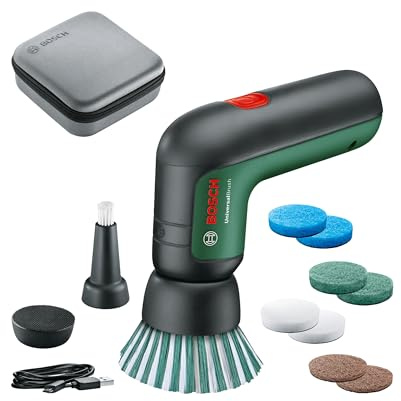 Bosch Elektro-Reinigungsbürsten-Set UniversalBrush (für Badezimmer Fliesen, Küchenherd, Pfannen, Töpfe und mehr; 10 Reinigungsaufsätze enthalten; 3,6 V integrierter Akku; Micro-USB-Kabel; in Tasche)