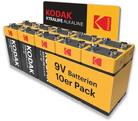 KODAK 9V Blockbatterie (10 Stück) 9 Volt Batterie, Alkali Batterien für Rauchmelder, Hochleistungsbatterien, 10 Jahre lagerfähig