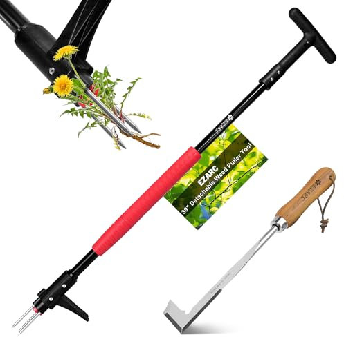 EZARC Unkrautstecher, Länge 100cm, Gartenwerkzeug-Set mit Fugenkratzer, Unkrautentferner mit DREI-Kiefer für effizientes Entfernen von Unkraut aus Ecken und Rissen