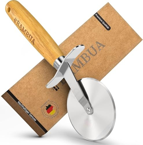 BAMBUA Pizzaschneider - [100% Plastikfrei] Pizzaroller mit edlem Bambusgriff - Hergestellt aus Moso-Bambus - Hochwertige Edelstahlklinge - Zum mühelosen Pizza schneiden - Premium Pizza Schneider