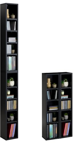 CARO-Möbel CD DVD Blueray Regal Chart in Schwarz – Zweiteiliges Medienregal, Aufbewahrung, CD-Ständer mit 10 Fächern für bis zu 160 CDs, 20x187 cm (B x H)