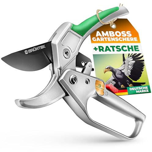 GRÜNTEK KONDOR Astschere Amboss Ratschen-Gartenschere 200 mm - SK5-Klinge, automatischer Ratschenmechanismus, Aluminium-Griffe, Präzisionsschliff für müheloses Äste Schneiden