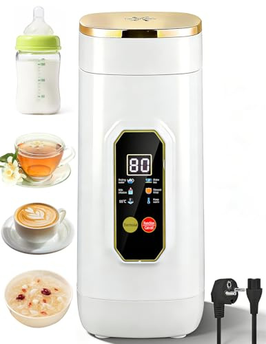 Reisewasserkocher Klein, 450ml Tragbarer Wasserkocher mit 6 Präzise Temperaturregelung Leise Baby-freundlich Edelstahl Elektrischer Wasserkocher für Tee, Kaffee, Babymilch, Camping