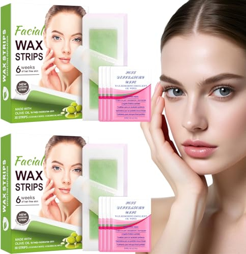 60 Stück Kaltwachsstreifen Gesicht Wachsstreifen Gesicht Kaltwachsstreifen Wachsstreifen Haarentfernung Wax Strips Waxing Strips Waxstreifen für Oberlippe, Augenbrauen und Arme