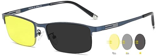 VEVESMUNDO Nachtsichtbrille Selbsttönende Getönte Metall Rechteckig Sonnenbrille Nachtfahrbrille Autofahrbrille für Autofahrer Herren