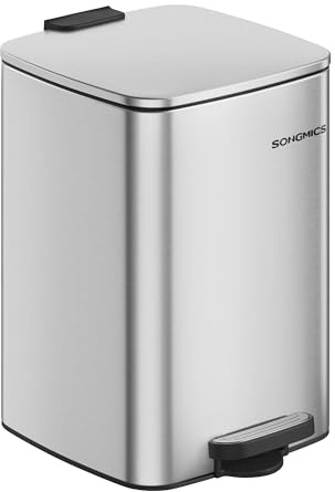 SONGMICS Mülleimer Küche, 20 Liter Abfalleimer, Tretmülleimer, Stahl, mit Inneneimer, Softclose, Offenhaltefunktion, metallicsilber LTB592E01