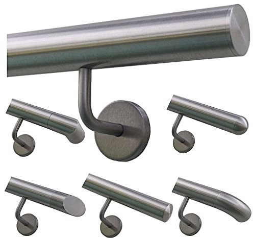 TIBU Handlauf Geländer Edelstahl Ø 42,4 mm - Länge 70 cm - Ende gerade Kappe und gewinkelte Halter - Rostfrei für Außen und Innen