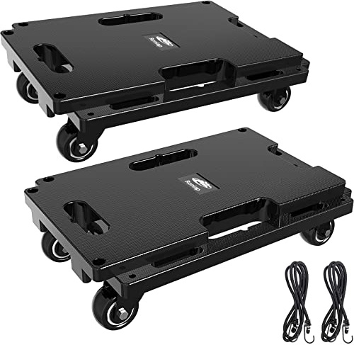 Ronlap 2er Transportroller Möbelroller Tragkraft bis 400 kg Rollbrett Umzugshelfer Erweiterbar, mit 4 elastischen Seilen, Schwarz