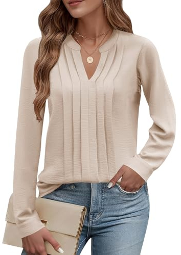 Cuptacc Bluse Damen Elegant V-Ausschnitt Oberteile Chiffon Business Outfit | Herbst,Frühling,Chiffon,Elegant,Casual,Lässige,Modern,Plissierte,Business,Einfarbig,Geblümt,Basic
