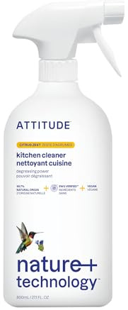 ATTITUDE Kitchen Cleaner, EWG Verified, Advanced Degreasing Power, Plant and Mineral-Based, Vegan Household Products, Citrus Zest, 800 mL