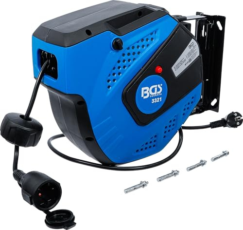 BGS 3321 | Automatische Kabeltrommel | 15 m + 1 m Zuleitung | 180° seitlich schwenkbar | inkl. Montagehalter