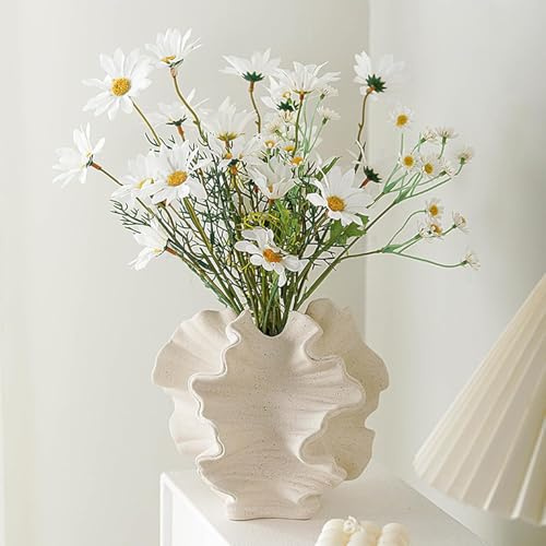 Keramik Vase, SUKIYPO Beige Moderne Vasen für Nordisches, Vasen Deko, ästhetische Boho Blumenvase für Zuhause, Wohnzimmer, Büro, Bauernhaus, Couchtisch Dekoration