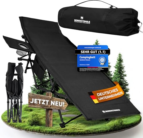 𝐍𝐎𝐑𝐃𝐈𝐂𝐓𝐑𝐀𝐈𝐋𝐒 Feldbett klappbar [Campingbett] - XXL gemütliche Campingliege | Faltbar, leicht & breit für Outdoor | Gästebett klappbar, Liege, Klappbett, Angelliege, Camping Karpfenliege
