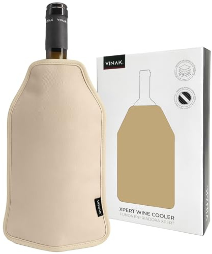 VINAK - Kühlhülle für Weinflaschen XPERT | Weinkühler mit hochwertigem No-Frost-Gel | Hergestellt aus 5 Isolierschichten | Anti-Fall-Gummiband an der Unterseite (Gold - Beige)