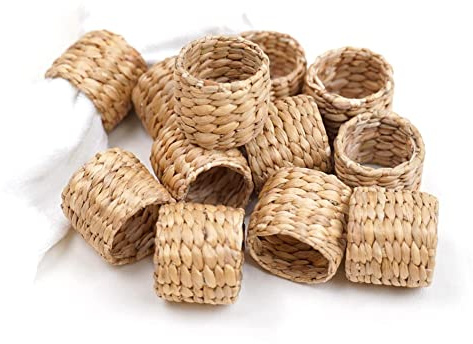 Tiamu 12Pcs Handgefertigte Servietten Ringe aus Wasser Hyazinthe, Rustikal Serviettenhalter Tischdekor, DIY Serviettenschnallen Napkin Ring für Esszimmer,Weihnachten,Hochzeit Party,Geburtstag