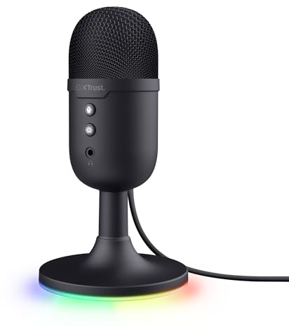 Trust Gaming GXT 236 Yami USB Streaming Mikrofon PC Podcast Twitch Discord ASMR YouTube, Kondensator Gaming Mikrofon mit Nierencharakteristik, Stummschaltung, RGB Beleuchtung - Schwarz