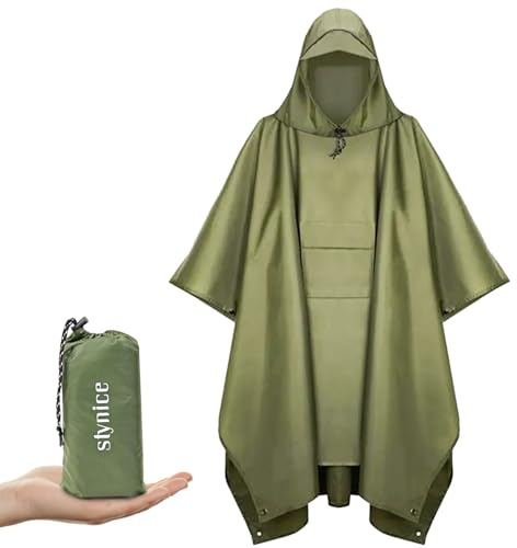 Stynice Leicht Wasserdicht Regenponcho Herren & Damen - Mehrzweck Regenjacke Outdoor mit Kapuze Faltbare Tasche für Camping Wandern Hikking - Atmungsaktive 3in1 Regencape