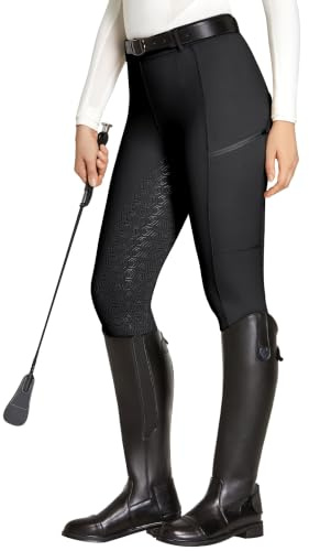FitsT4 Sports Reitleggings Damen Reithose Silikon vollbesatz mit Handytasche und Gürtelschlaufen für Reitsport Pferdetraining