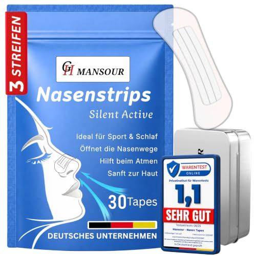 30x Medizinische Latexfreie Nasenpflaster Transparent | Nasenstrips gegen Schnarchen, besser Atmen bei verstopfter Nase, Extra stark, für Sport und besseren Schlaf