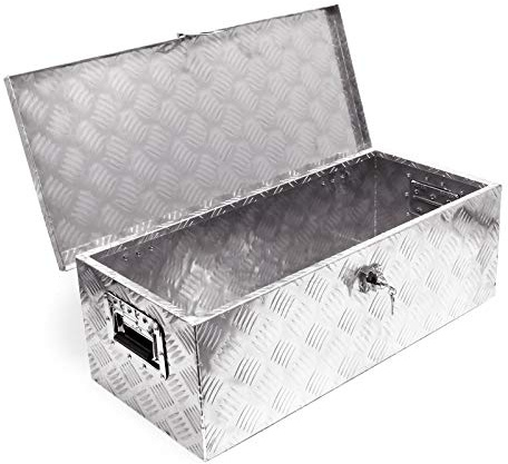 Wiltec Werkzeugbox Alu 76x32x24,5 cm Silberfarbene Transportbox, Werkzeugkiste inkl. Schlüssel, Alubox mit Handgriffen, großzügige Deichselbox