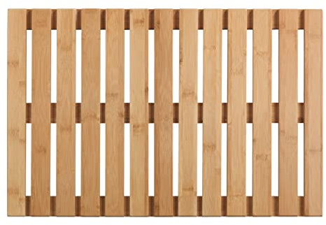 WENKO Baderost Mod. Indoor & Outdoor Bambus rutschfeste Badematte aus umweltfreundlichem Bambus für Dusche Badewanne und Poolbereich 60 x 40 cm