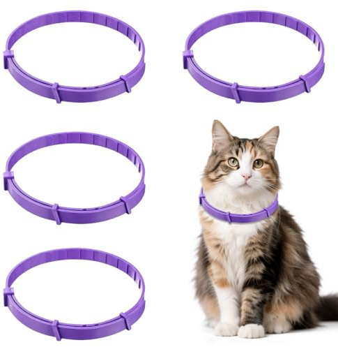 4 Stück Flohhalsband Katze, 38 x 1 cm Beruhigungshalsband für Katzen, Anti Stress Halsband Katze, Zeckenhalsband für Katzen, Verstellbar, Wasserabweisend, für Kätzchen und Erwachsene Katzen, Violett