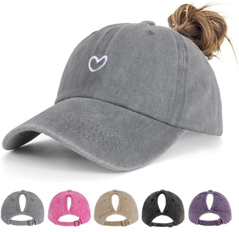 HeyCaps Pferdeschwanz Baseball Cap Damen Verstellbare Baseballkappe Vintage Mützen Sonnenschutz Basecap Mit Zopf Loch für Sommer Sport