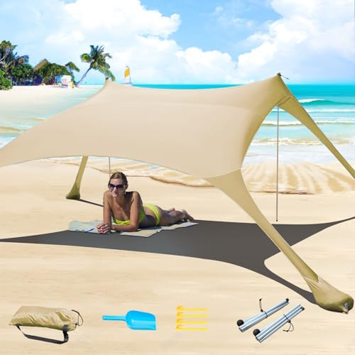 Cuupo Strandzelt, Pop-Up, 2x2.1 m, LSF 50, Lycra, Sonnenschutz, für den Außenbereich, Anti-Wind, Sonnenschutz mit Stabilitätsstangen, Hinterhof mit Stranddecke