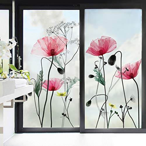 decalmile Wandsticker Mohnblume Rosa Wandtattoo Blumen Aquarell Pflanzen Natur Fensterbilder Frühling Sommer Wandaufkleber Schlafzimmer Wohnzimmer Badezimmer Fenster Wanddeko
