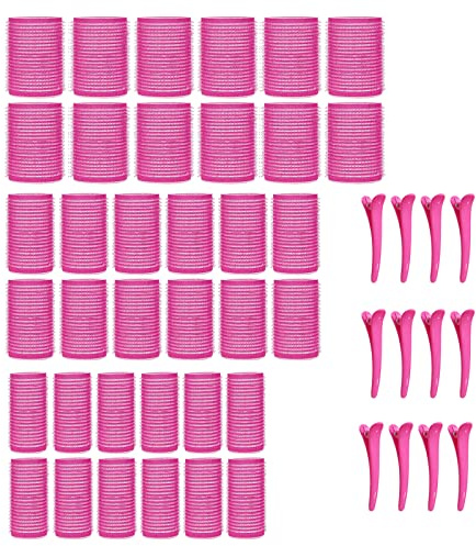KEYRI 48 Stück Lockenwickler Set Jumbo Groß Haftwickler Selbsthaftend Hair Rollers mit Haar Klammer DIY Locken Ohne Hitze für Lange Mittlere Kurze Salon Friseur (Rosa, 3 Größe)