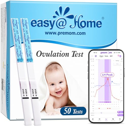 Easy@Home Kinderwunsch 50 x Ovulationstest Fruchtbarkeitstests für Eisprung – Unterstützt durch die kostenlose Premom Ovulation APP, 50 LH Tests (50 LH)