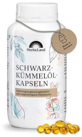 Herbaland® Schwarzkümmelöl Kapseln | 400 Kapseln (3000mg) Tagesdosis | Ägyptisches Schwarzkümmelöl Bio kaltgepresst | Laborgeprüfte Qualität | Aus deutscher Herstellung | Black Cumin Seed Oil