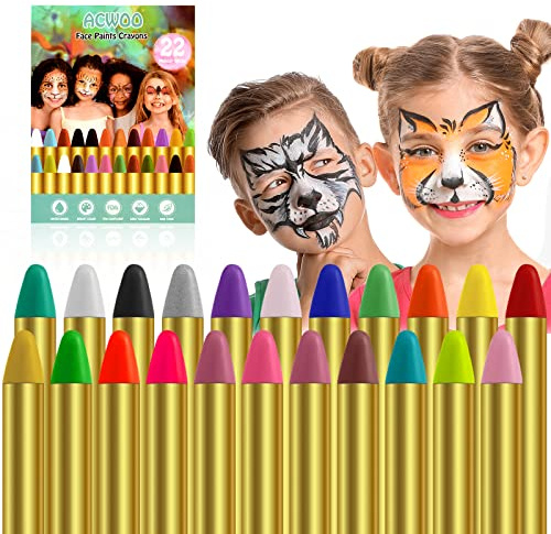 ACWOO 22 Farben Gesichtsfarbe Schminkstifte Bodypaint Schminkpalette für Faschingsschminke Fasching Schminke Karneval Halloween Körpermalfarben Glitzer Buntstifte