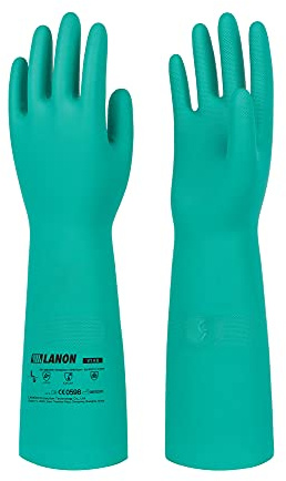 LANON 46 cm Chemikalienschutz-Nitril Handschuhe, Ungefüttert, Grün, XL | Für Arbeiten, Reinigung, Geschirrspülen, Wasserdicht, Wiederverwendbar, Rutschfest, Latexfrei, Schutz vor Chemikalien, Ölen