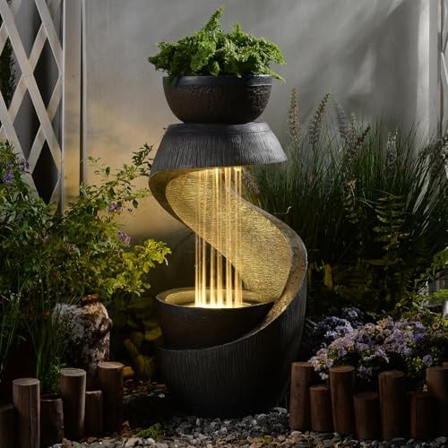 Bumilgar Gartenbrunnen Brunnen Zierbrunnen Zimmerbrunnen Brunnen Springbrunnen mit LED-Licht Wasserfall Wasserspiel für Garten,Balkon,Terrasse, 82 cm