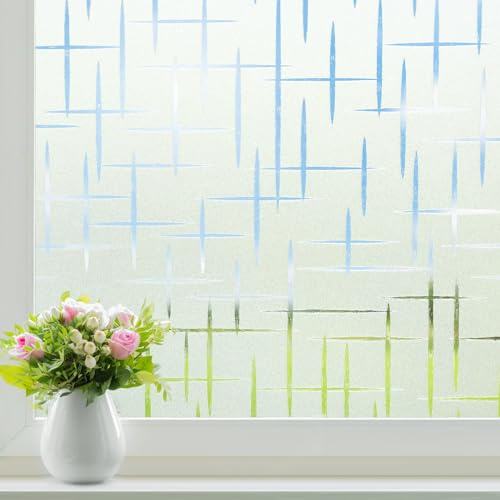 Homein Fensterfolie Blickdicht Sichtschutzfolie Fenster Milchglasfolie Kreuz 90x200cm, Selbstklebend Selbsthaftend Klebefolie Glasfolie für Bad, Duschkabine & Glastüren mit Sichtschutz Blickschutz
