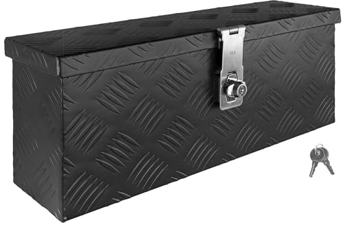 Trucky Deichselbox Schwarz Werkzeugkasten Truckbox Alu Box Anhänger Kiste mit Deckel Abschließbar Alubox Transportbox Werkzeugbox Aluminium Aufbewahrungsbox D015