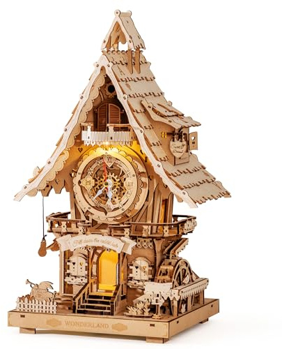 ROKR Kuckucksuhr 3D Holzpuzzle Erwachsene Holzuhr Modellbausätze Geschenk für Männer Frauen Holzfarbe LC901