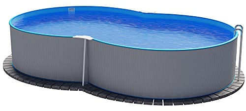 Planet Pool Stahlwandpool achtform 470x300x120 cm, Stahl 0,4 mm weiß, Folie 0,4 mm blau, Einhängebiese