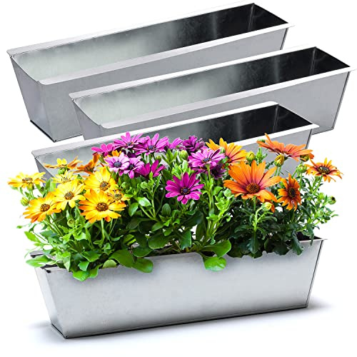 BigDean 4 Zink Paletten Blumenkästen Einsatz 38cm groß Silber aus Metall | Zinkkasten Pflanzkasten Balkonkasten Blumentopf für Europaletten, Metall verzinkt