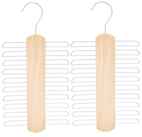 Zwenjuan Krawattenhalter,2 Stück Krawattenbügel Holz,Krawattenhalter um 360° Drehbar Holz Kleiderbügel Mit 20 Haken,Zum Ordnen und Aufbewahren von Krawatten,Gürteln und Schal