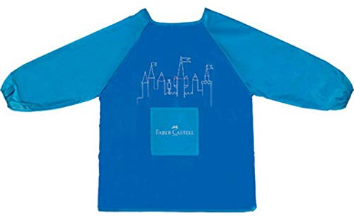 Faber-Castell - Malschürze Kinder mit Ärmeln blau, Einheitsgröße | Malkittel und Bastelschürze Zum Malen, Basteln, Backen und Kochen für Kinder
