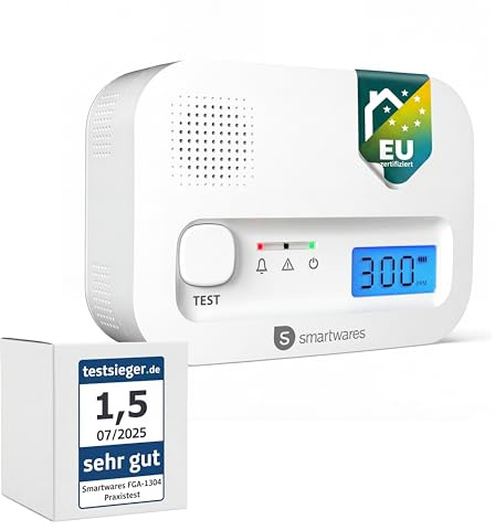 Smartwares Kohlenmonoxid melder, 10 Jahre Sensor, 1.5 Testsieger Wertung, mit Display und Testknopf - FGA-13041