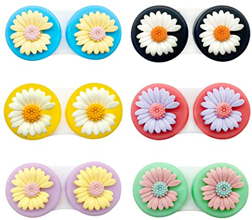 Cosysparks Kontaktlinsenbehälter, Gänseblümchen Kontaktlinsenbehälter Reise Blume Tragbarer Kontaktlinsenbehälters Kontaktlinsen Behälter Mini Kontaktlinsen Box für die Reise nach Hause (6er Pack)